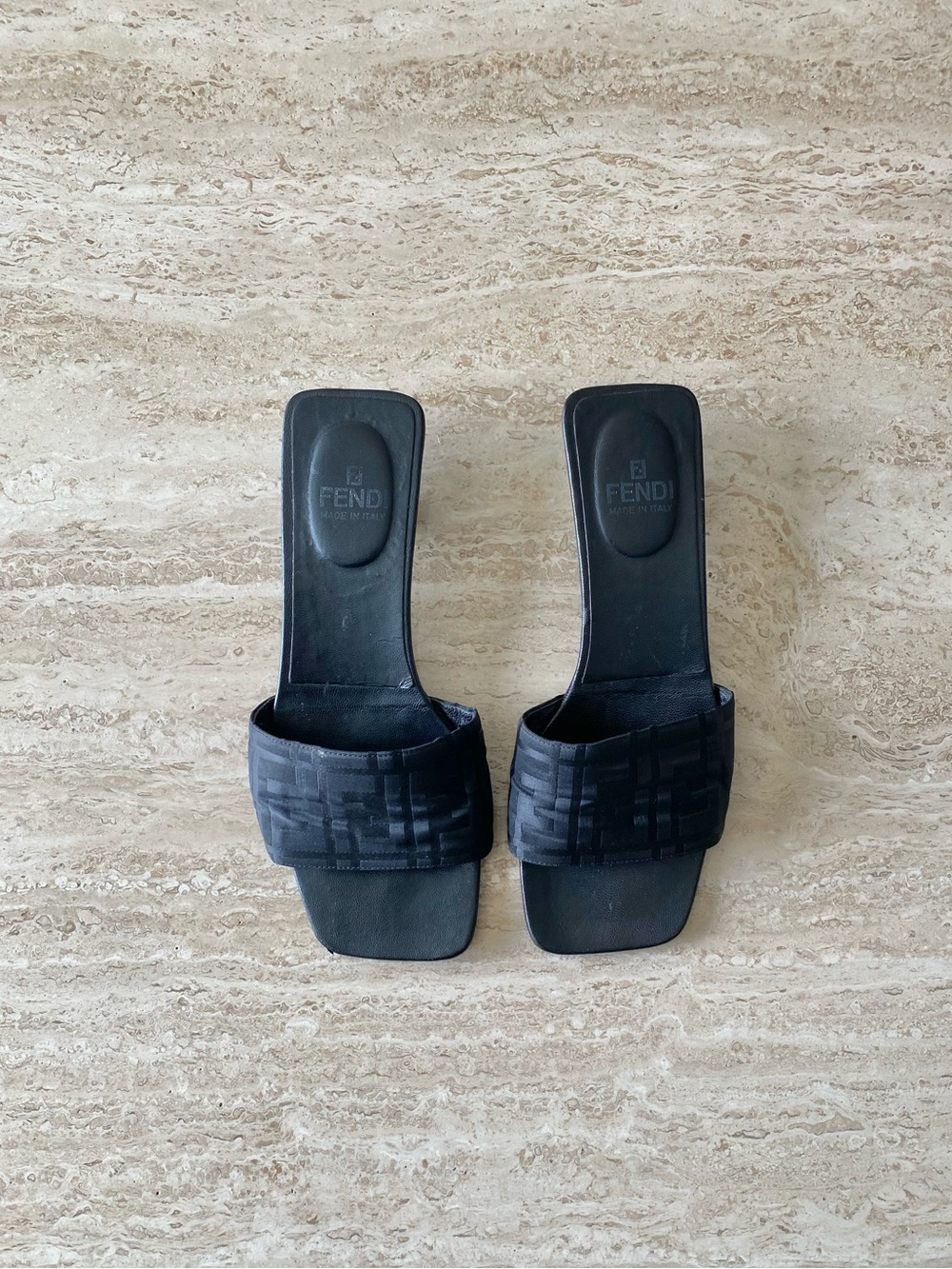 Vintage Fendi FF Nylon Mule Kitten Heel Sandals